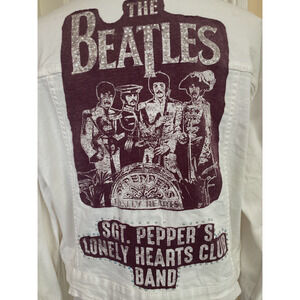 THE BEATLES SGT PEPPER RHINESTONE DENIM MOTO TRUCKER JACKET